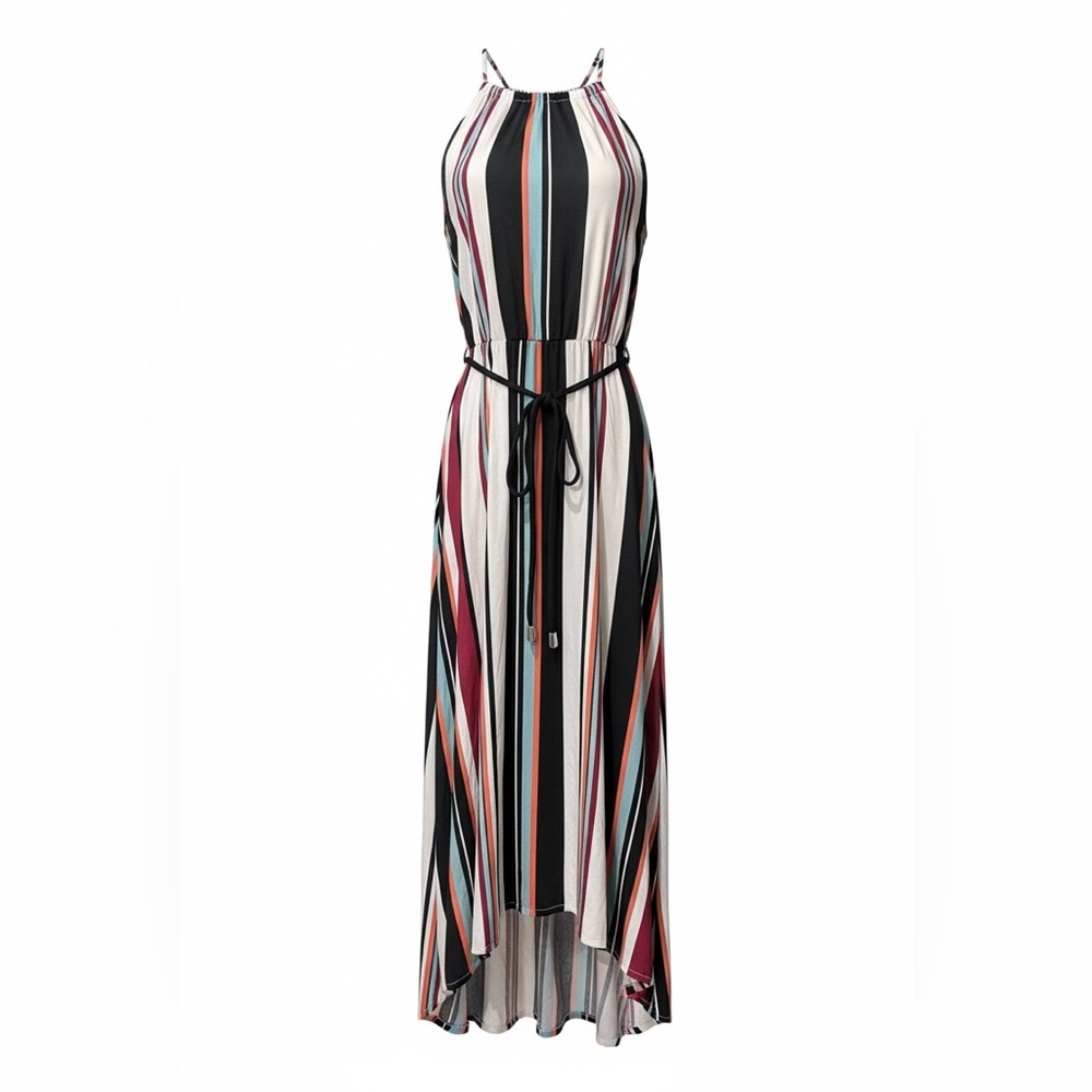 Charlotte Russe Striped Halter Maxi Dress in Black, White & Burgundy